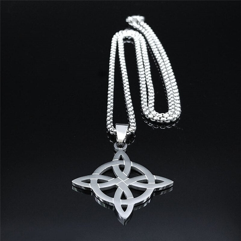 Stainless Steel Witchcraft Witch's Knot Geometry Long Chain Necklace for Men/Women Silver Color Jewelry bijoux femme N4273S02