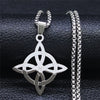 Stainless Steel Witchcraft Witch's Knot Geometry Long Chain Necklace for Men/Women Silver Color Jewelry bijoux femme N4273S02