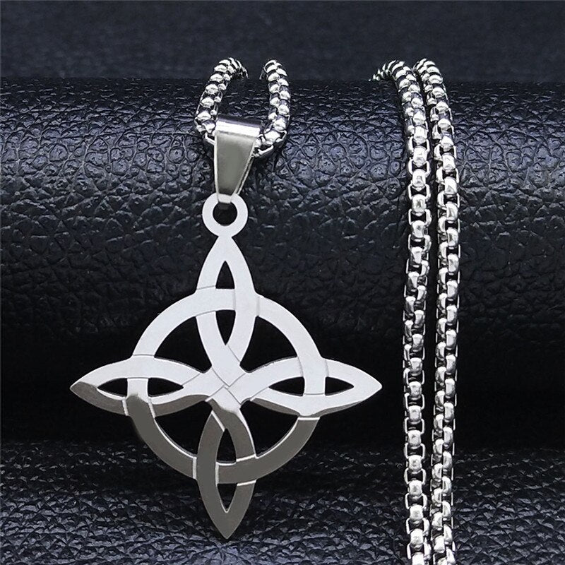 Stainless Steel Witchcraft Witch's Knot Geometry Long Chain Necklace for Men/Women Silver Color Jewelry bijoux femme N4273S02