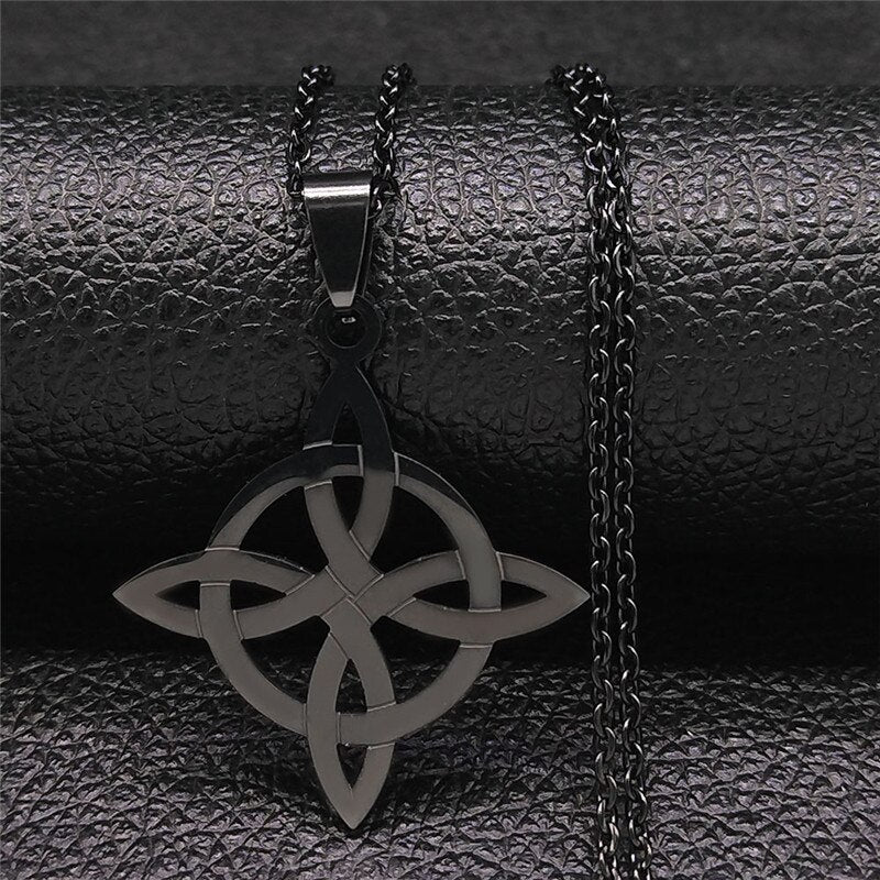 Stainless Steel Witchcraft Witch's Knot Geometry Long Chain Necklace for Men/Women Silver Color Jewelry bijoux femme N4273S02