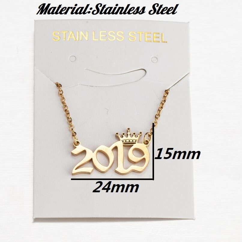 Stainless Steel Year Number Necklaces for Women Unique Design Birthday Tiaras Crown Year 1984 1994 1996 2002 Choker Gift Kids