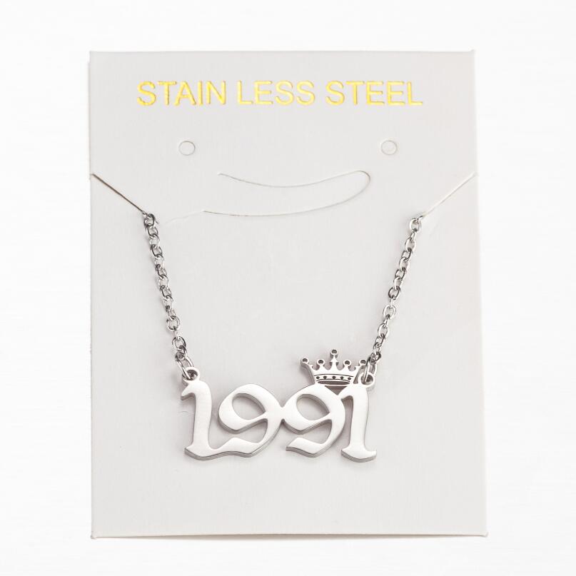 Stainless Steel Year Number Necklaces for Women Unique Design Birthday Tiaras Crown Year 1984 1994 1996 2002 Choker Gift Kids