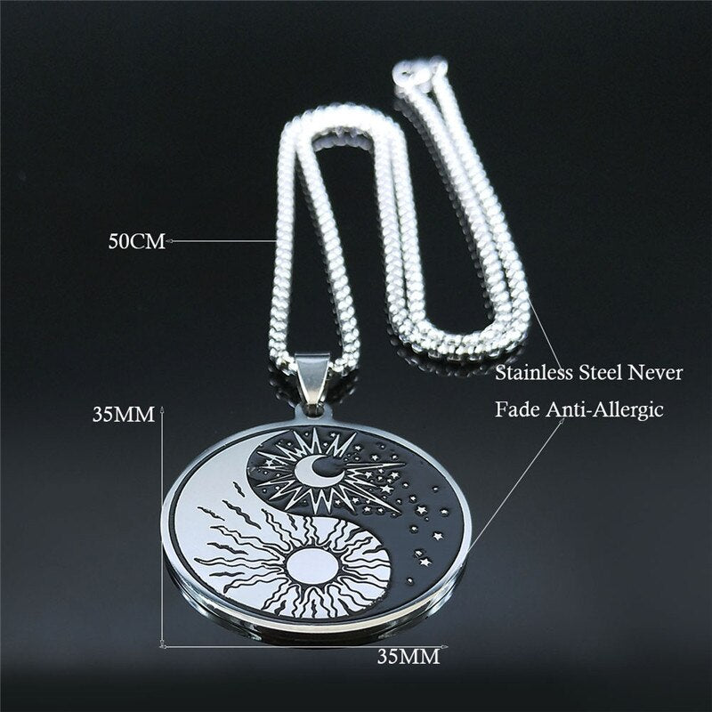 Stainless Steel Yin Yang Gossip Sun Moon Necklaces Chain for Women/Men Silver Color Necklaces Jewelry chaine collier N3624S02