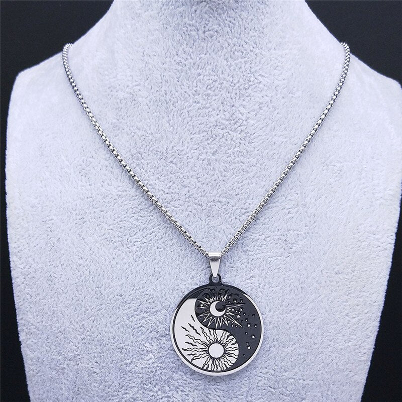 Stainless Steel Yin Yang Gossip Sun Moon Necklaces Chain for Women/Men Silver Color Necklaces Jewelry chaine collier N3624S02