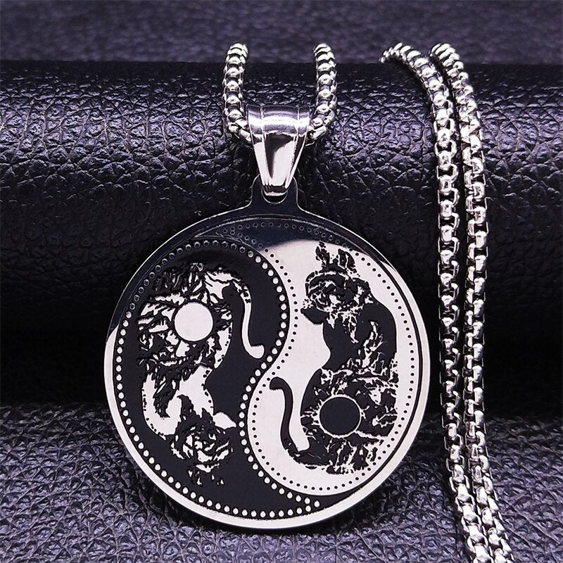 Stainless Steel Yin Yang Gossip Sun Moon Necklaces Chain for Women/Men Silver Color Necklaces Jewelry chaine collier N3624S02