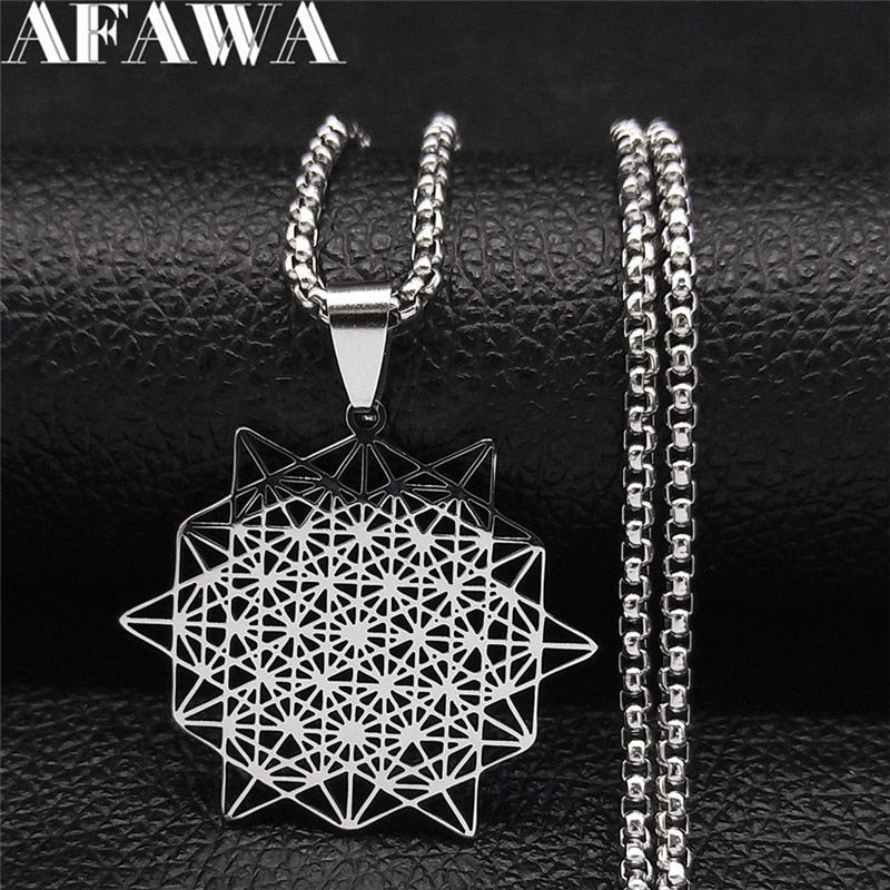 Stainless Steel Yoga Flower of Life Chain Necklaces for Women Silver Color Choker Necklace Jewelry acier inoxydable N1191S02