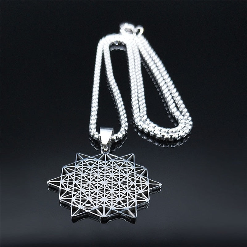 Stainless Steel Yoga Flower of Life Chain Necklaces for Women Silver Color Choker Necklace Jewelry acier inoxydable N1191S02