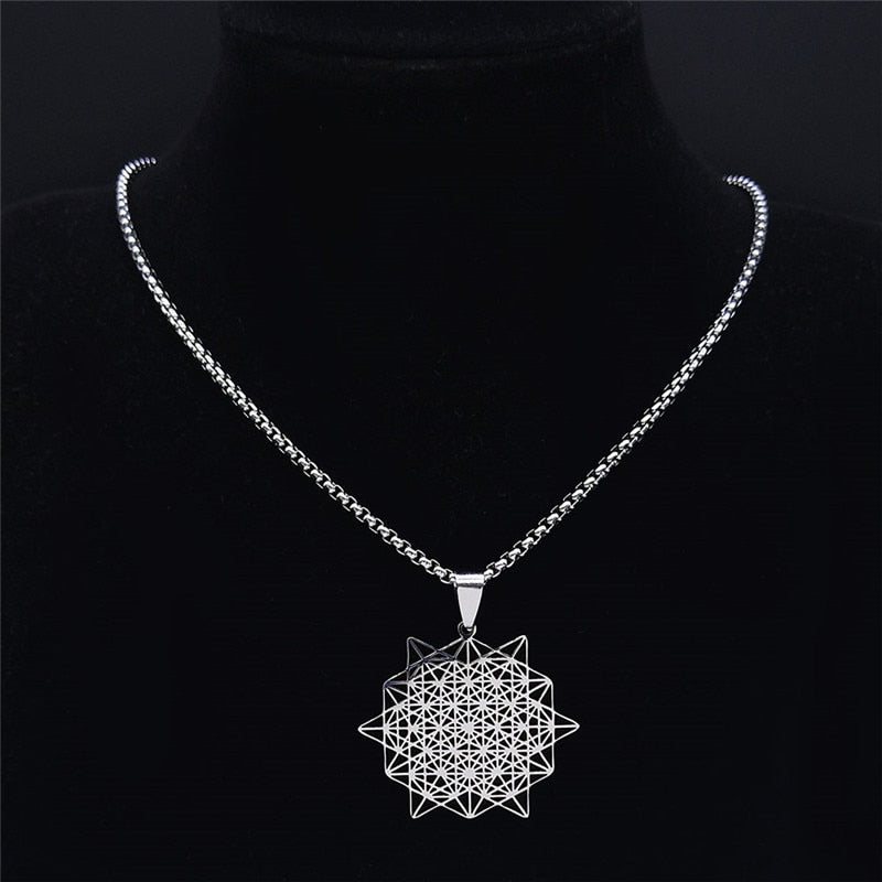 Stainless Steel Yoga Flower of Life Chain Necklaces for Women Silver Color Choker Necklace Jewelry acier inoxydable N1191S02