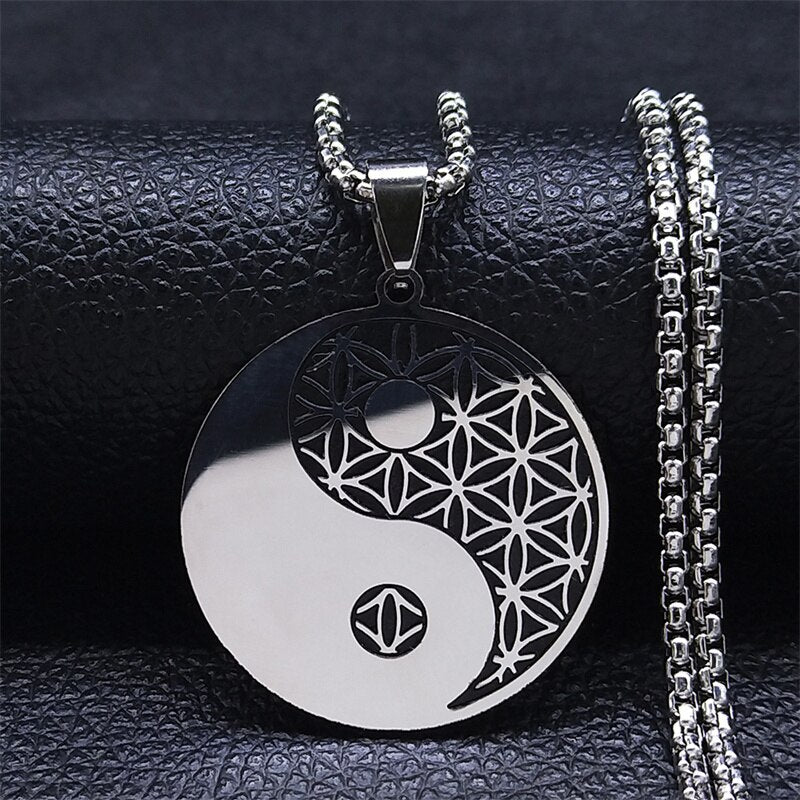 Stainless Steel Yoga Flower of Life Necklaces Pendants for Women/Men Long Gold Color Necklace Jewelry collier ras de cou N734S02