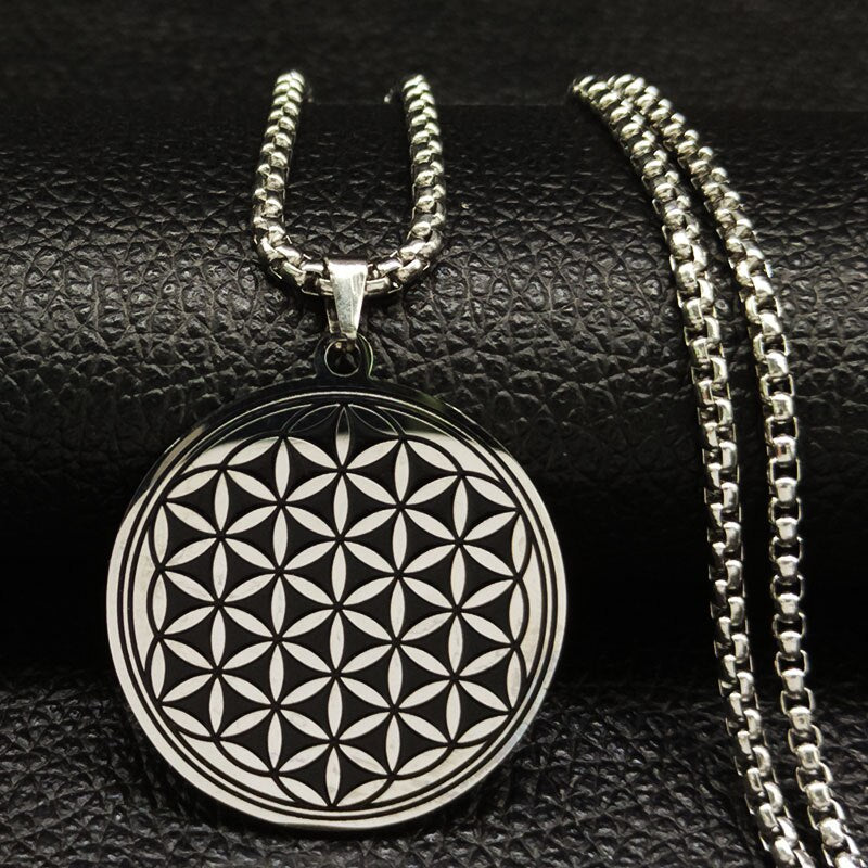 Stainless Steel Yoga Flower of Life Necklaces Pendants for Women/Men Long Gold Color Necklace Jewelry collier ras de cou N734S02