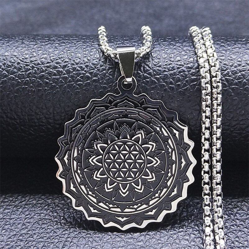 Stainless Steel Yoga Flower of Life Necklaces Pendants for Women/Men Long Gold Color Necklace Jewelry collier ras de cou N734S02