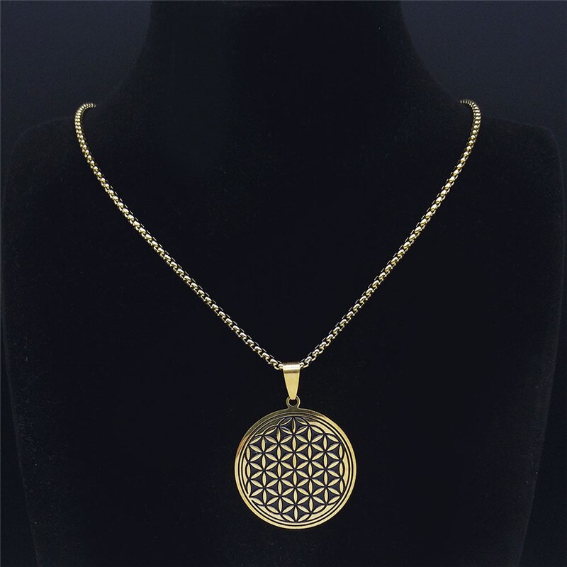 Stainless Steel Yoga Flower of Life Necklaces Pendants for Women/Men Long Gold Color Necklace Jewelry collier ras de cou N734S02