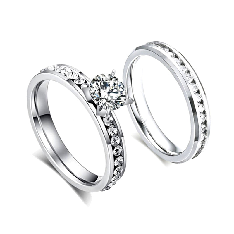 Stainless Steel Zircon Double Ring Europe and the United States selling new jewelry two-piece wild ring