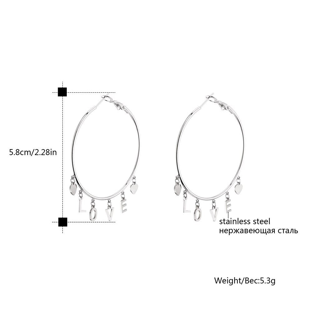Stainless steel Hoop Earring Heart Letters LOVE oversized Earings For Women’s Anniversary Wedding Gift Jewelry 2022