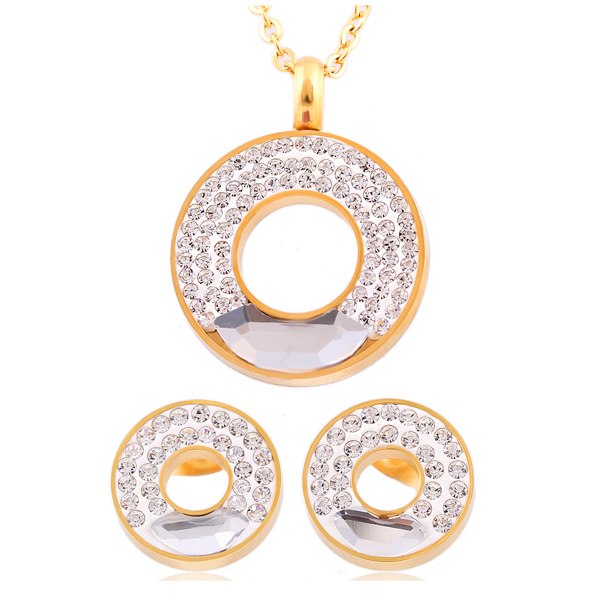 Stainless steel Pendant Necklace Earrings Jewelry Wholesale New Gold-Color with Crystal Rhinestone Bridal Jewelry Sets