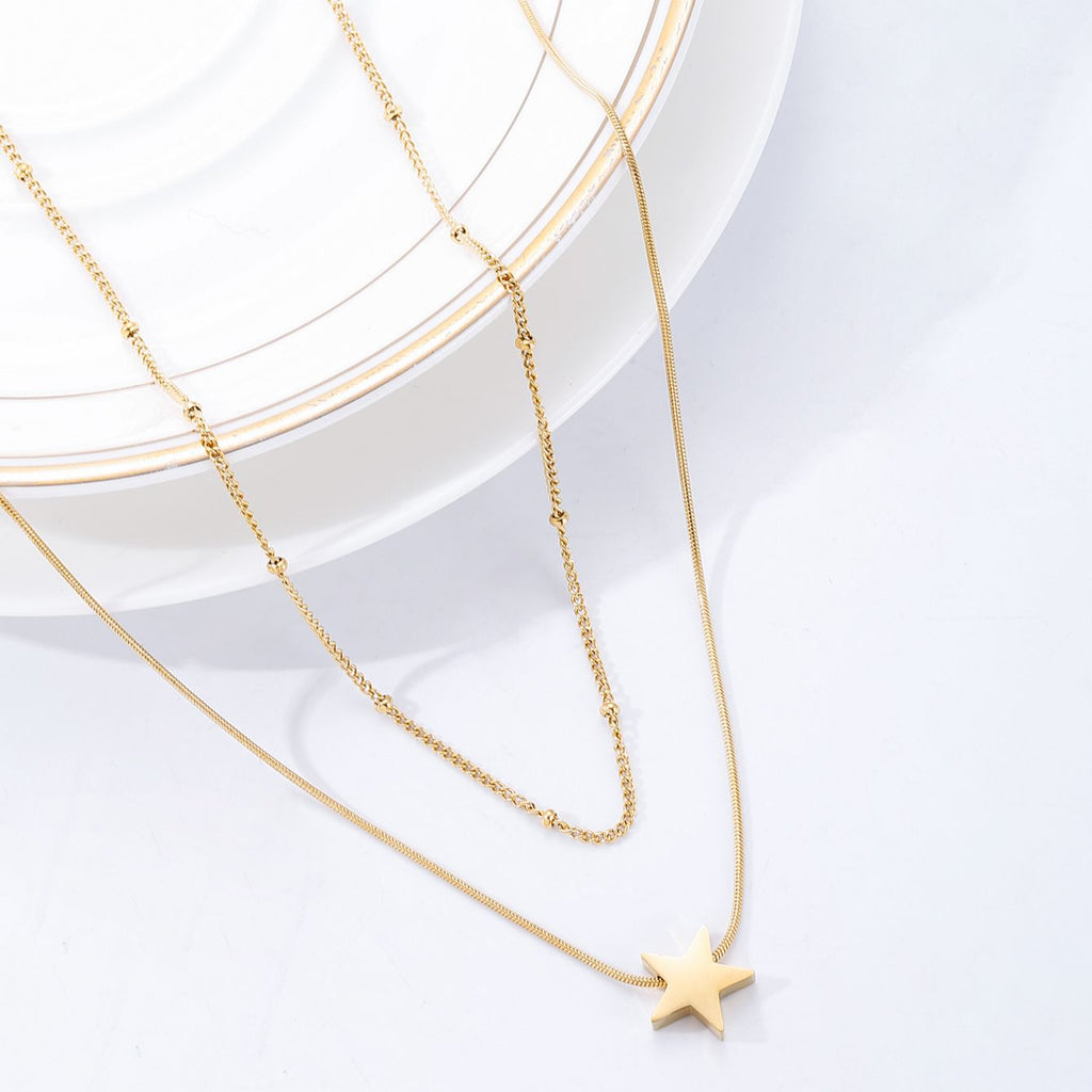 Stainless steel Star Pendant Gold Color Necklace Simple Sparkling Clavicle Chain Women Wedding Jewelry Party Gifts