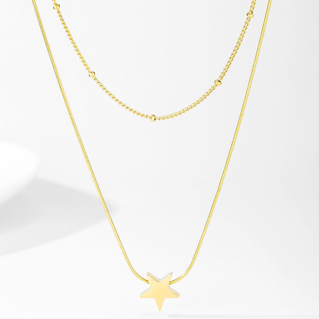 Stainless steel Star Pendant Gold Color Necklace Simple Sparkling Clavicle Chain Women Wedding Jewelry Party Gifts