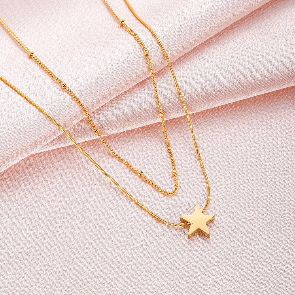 Stainless steel Star Pendant Gold Color Necklace Simple Sparkling Clavicle Chain Women Wedding Jewelry Party Gifts