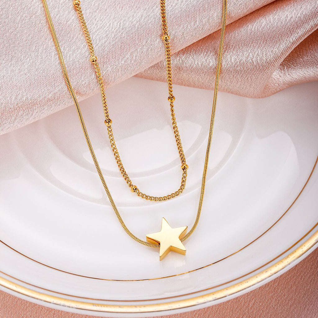 Stainless steel Star Pendant Gold Color Necklace Simple Sparkling Clavicle Chain Women Wedding Jewelry Party Gifts