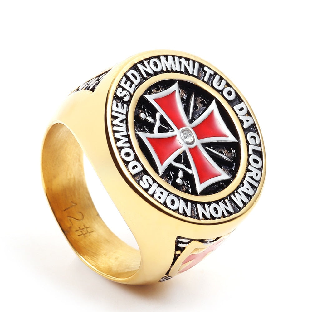 Stainless steel domineering Knights Templar men's ring, ring Crusader Red Cross