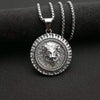 Stainless steel flame patterned lion head pendant necklace