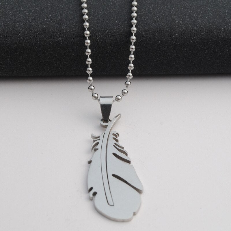Stainless steel peacock feathers fallen angel wings feather necklace plant long leaves for ladies wedding charm pendant jewelry