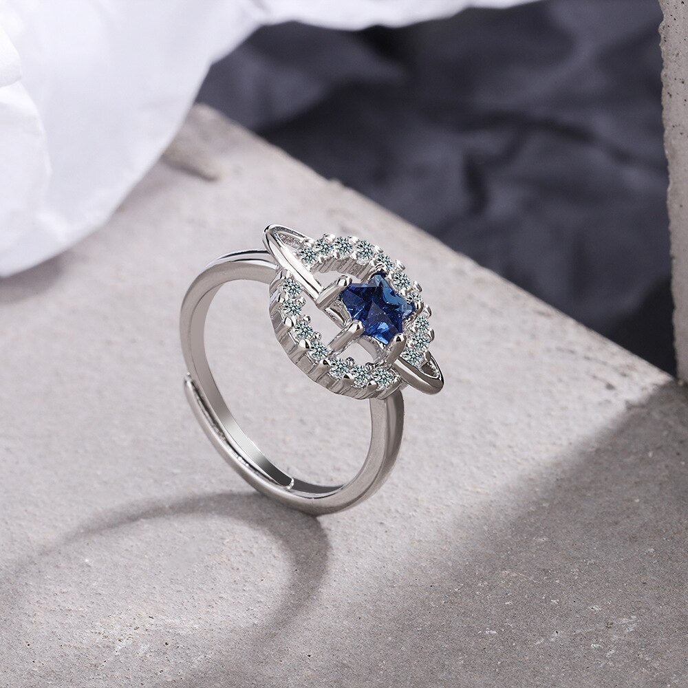 Star Adjustable Crystal Rings For Women 925 Stamp Silver Color Aesthetic Wedding Bride Jewelry Accessories