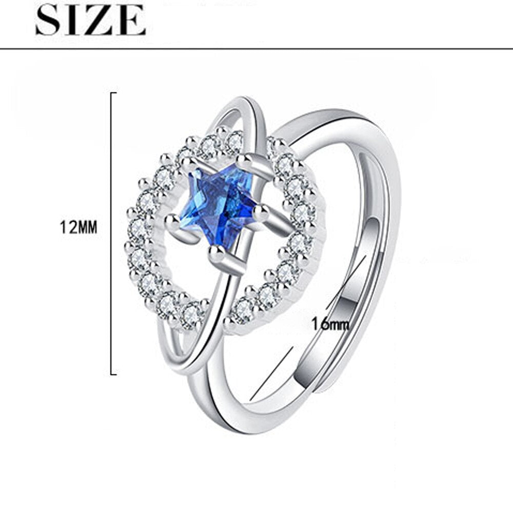 Star Adjustable Crystal Rings For Women 925 Stamp Silver Color Aesthetic Wedding Bride Jewelry Accessories