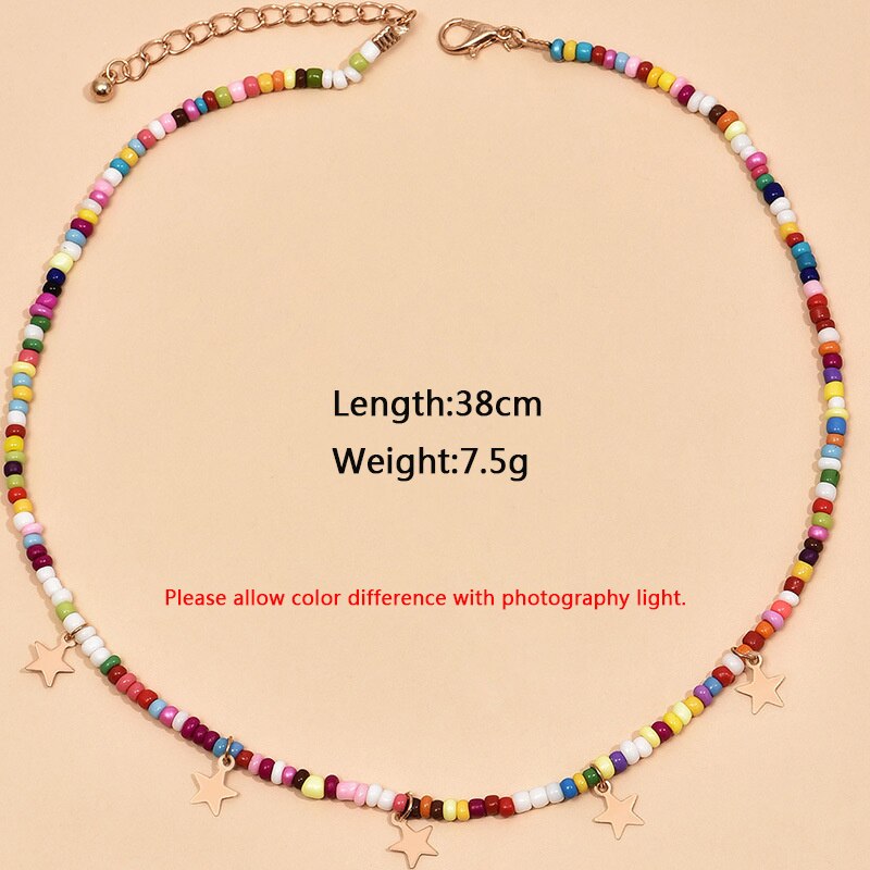 Star Pendants Chokers Bohemian Short Chain Necklaces for Women Multi-colored Beads Collar Perosnality za Neck Jewelry