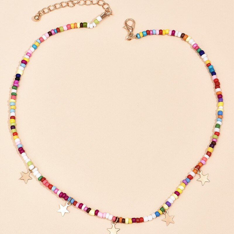 Star Pendants Chokers Bohemian Short Chain Necklaces for Women Multi-colored Beads Collar Perosnality za Neck Jewelry