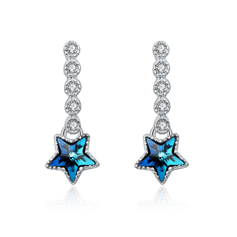 Star Shine Clear CZ 925 Sterling Silver Star Push-Back Women Stud Earrings Fashion Glamour Austrian Crystal Jewelry