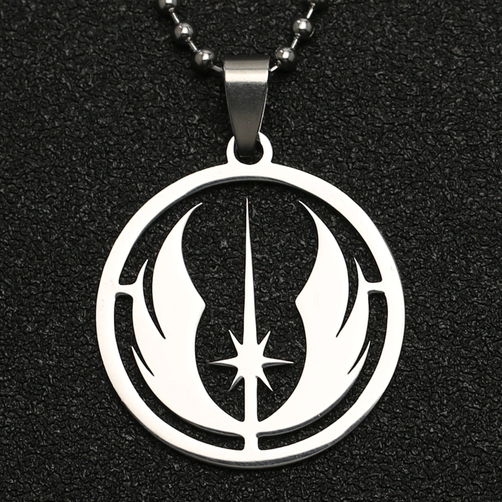 Star Wars Necklace Jedi Order Symbol Logo Emblem Silver Color Pendant Stainless Steel Movie Jewelry Men Women