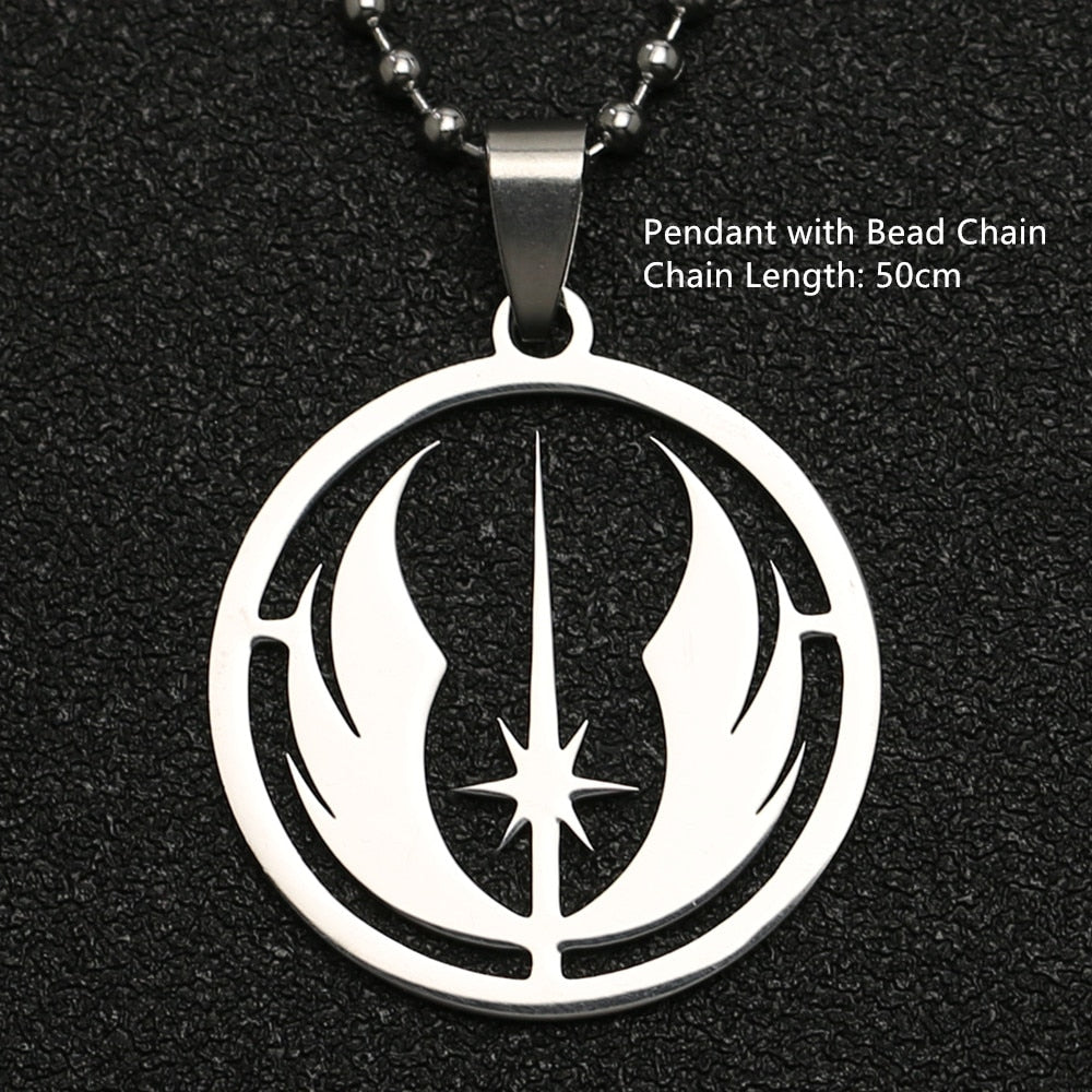 Star Wars Necklace Jedi Order Symbol Logo Emblem Silver Color Pendant Stainless Steel Movie Jewelry Men Women