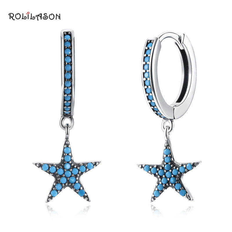 Star shape 925 sterling silver blue stars zircon earrings fashion decoration party gift SE31