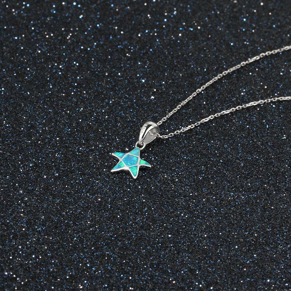 Starfish Opal Pendant Necklace With Link Chain Beach Themed Summer Jewelry 925 Sterling Silver For Women Lover Gift Wholesale