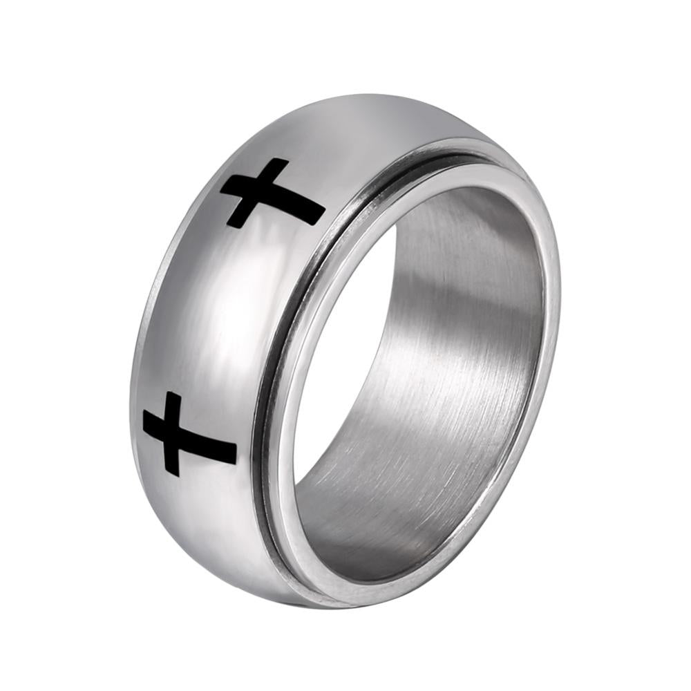 Cross Ring Double Layer Rotatable/Turnable Design With Gift Box Stainless Steel Ring For Men GR2781