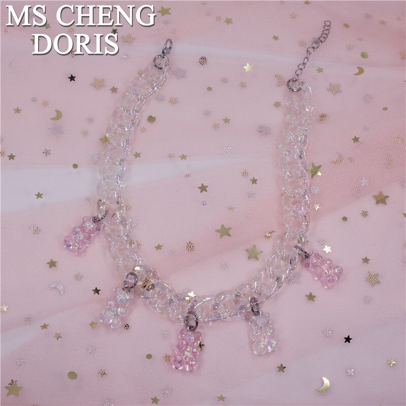 Statement Acrylic Chain Multicolor Transparent Bear Necklace Bohemian Summer Cute Candy Color Resin Gummy Bear Collar Necklaces