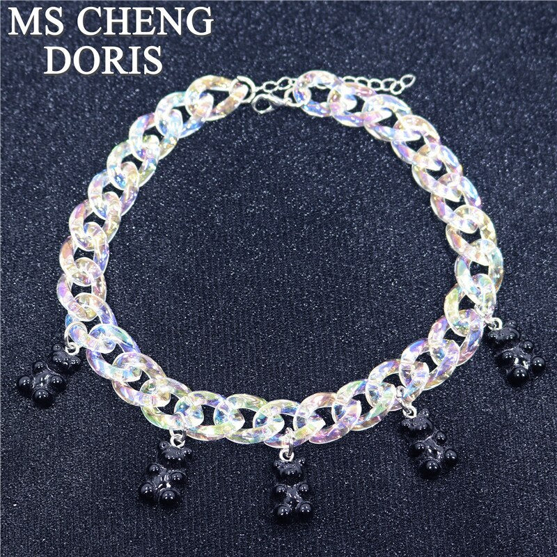 Statement Acrylic Chain Multicolor Transparent Bear Necklace Bohemian Summer Cute Candy Color Resin Gummy Bear Collar Necklaces