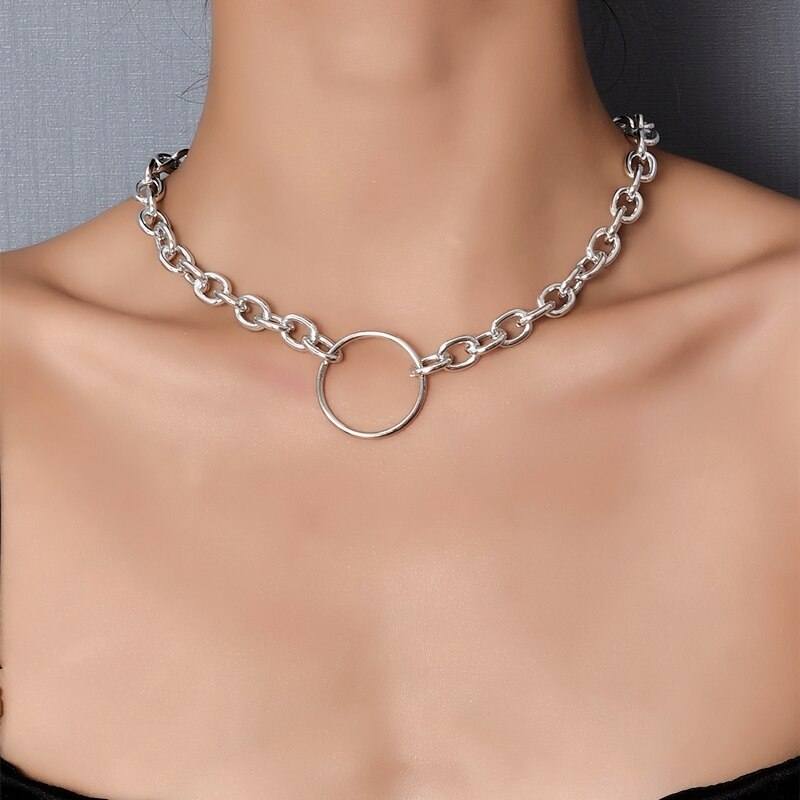 Statement Big Circle Clavicle Chains Necklace For Women Punk Simple Short Chokers Collares Party Jewelry  Men's Gift