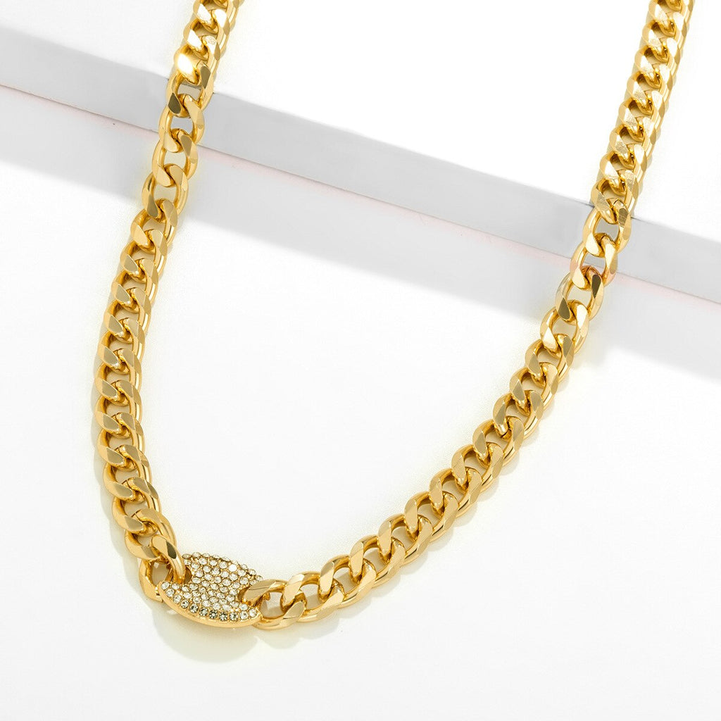 Statement Cuban Link Butterfly Choker Necklace Gold Color Crystal Clavicle Necklace for Women Cuban Chain Rhinestones Jewelry