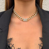 Statement Cuban Link Butterfly Choker Necklace Gold Color Crystal Clavicle Necklace for Women Cuban Chain Rhinestones Jewelry