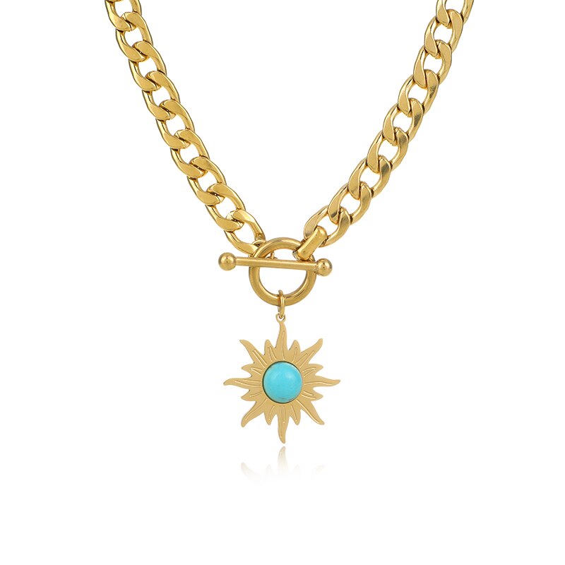Statement Golden Sun Flower Pendant Chain Necklace for Women 14K Stainless Steel Metal Collar Necklace Jewelry Collier Femme
