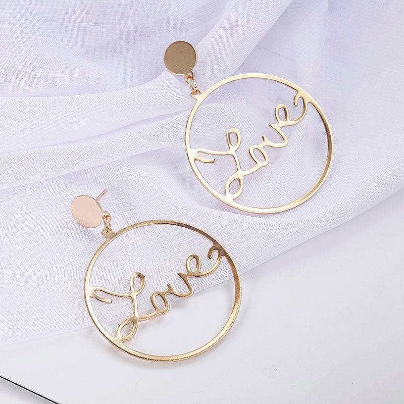 Statement Love Letter Large Hoop Earrings For Women Simple Gold Silver Color Punk Big Circle Earrings Fashion Jewelry New E052