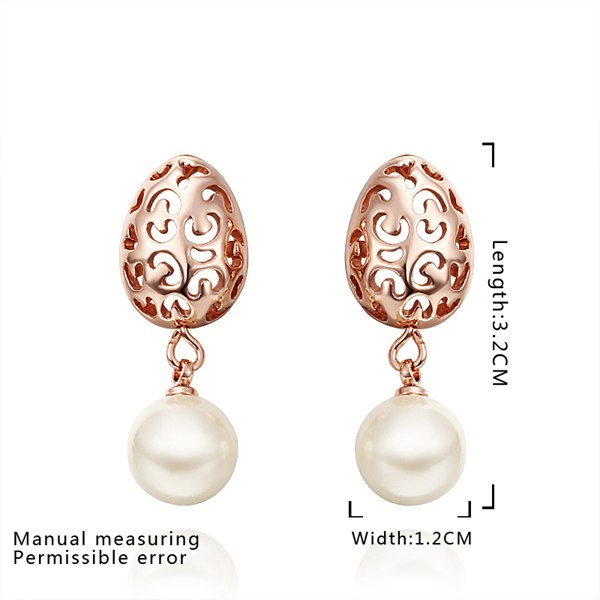 Statement Rose Gold Color Hollow Pattern Stud Earrings for Women Hanging Imitation Pearl Earring Female Sweet Water Drop Jewelry