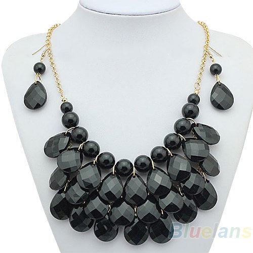 Statement Women Teardrop Big Beads Bib Necklace Earrings Jewelry Sets Wedding Party gioielli Brincos Collier Mujer Joyas