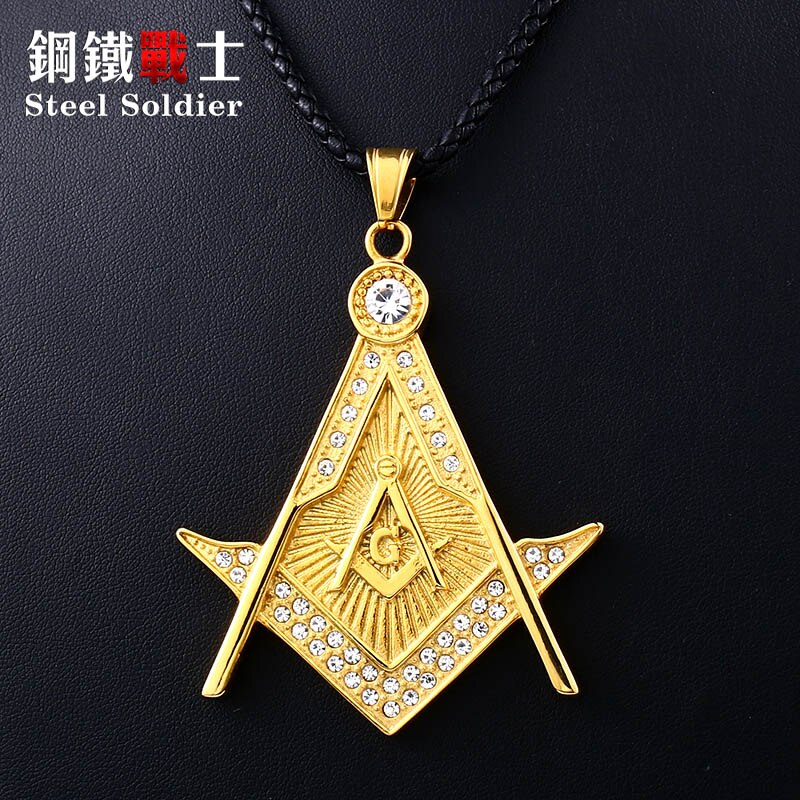 Steeel soldier exaggerated gold masonic  pendant man stainless steel free mason punk jewelry
