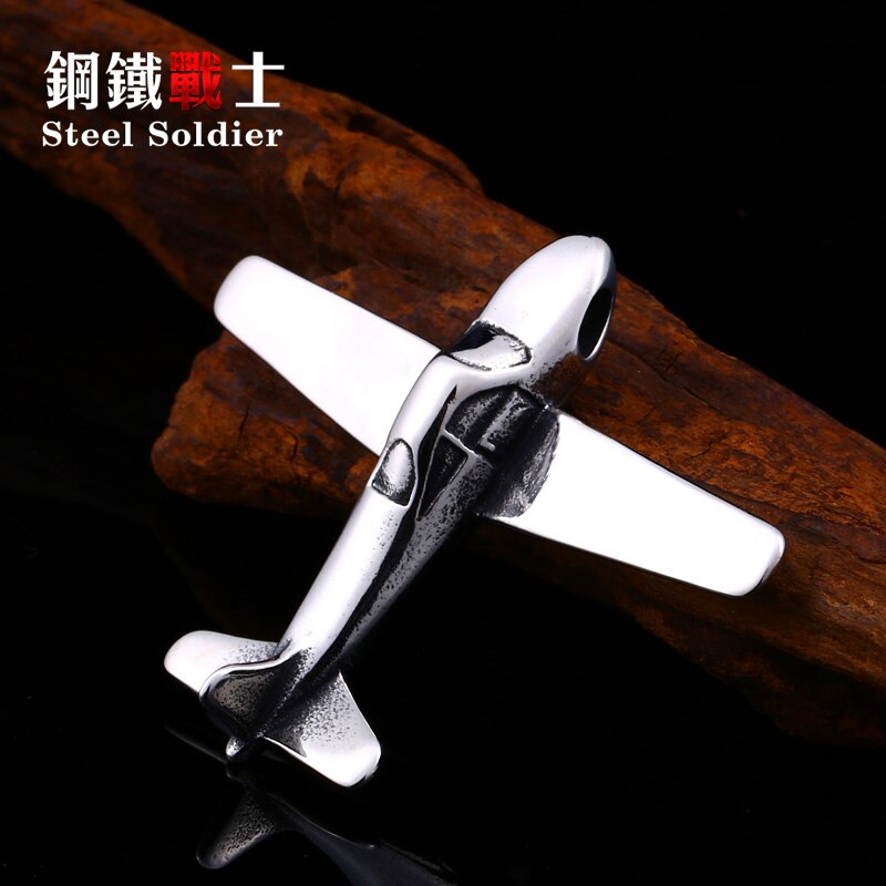 Steel soldier 3D airplane design 316L stainless steel men pendant necklace funny and exquisite unique jewelry for men women gift
