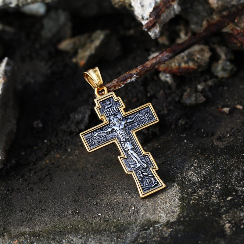 Steel soldier Cross Men's  Stainless Steel necklace Crucifix Jesus Orthodox Pendant Chain Jewelry