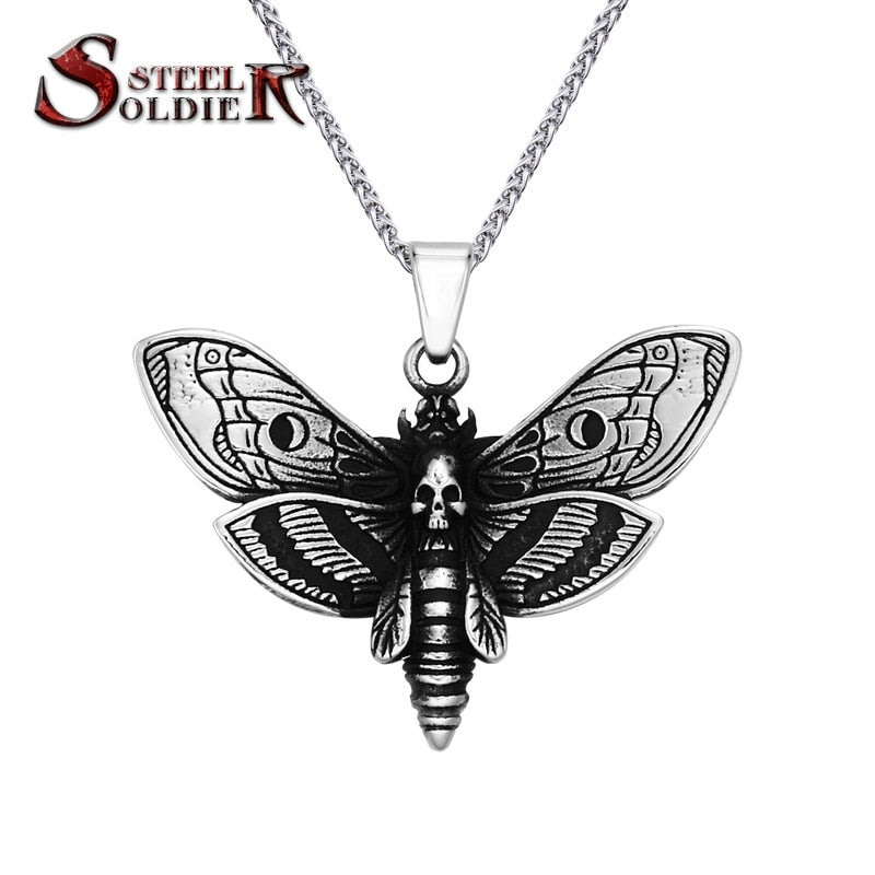Steel soldier Punk Style Death Head Skull Butterfly Moth Stainless Steel Chain Jewelry