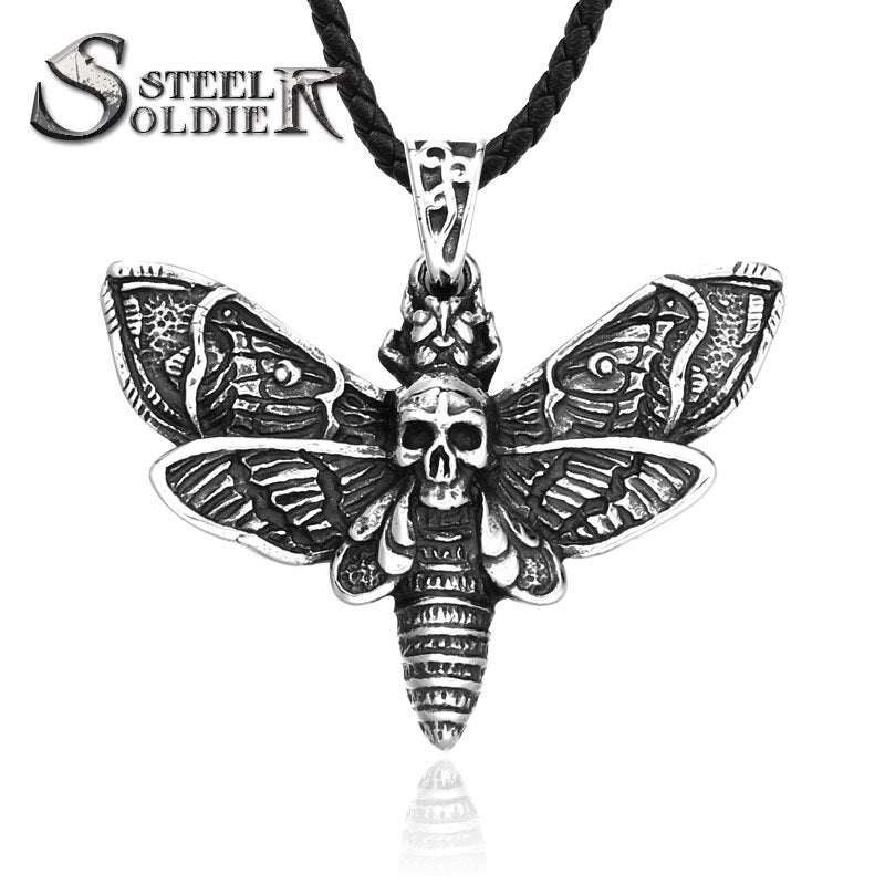 Steel soldier Punk Style Stainless Steel Chain Death Head Skull Butterfly Moth Jewelry